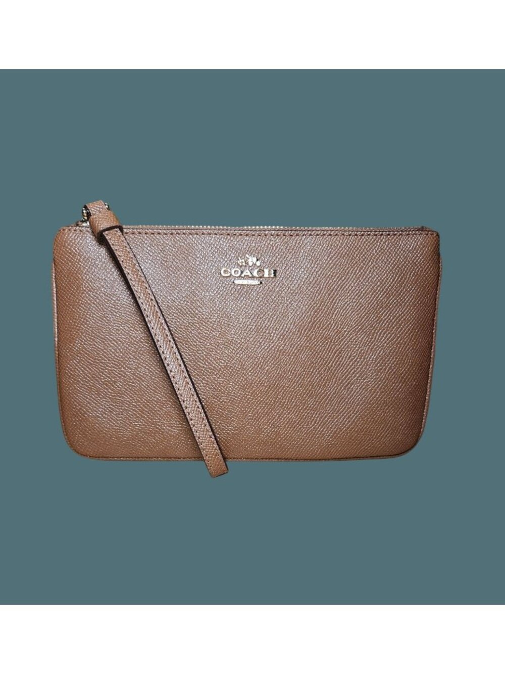 Coach Large Brown Leather Top Zip Wristlet Wallet Clutch